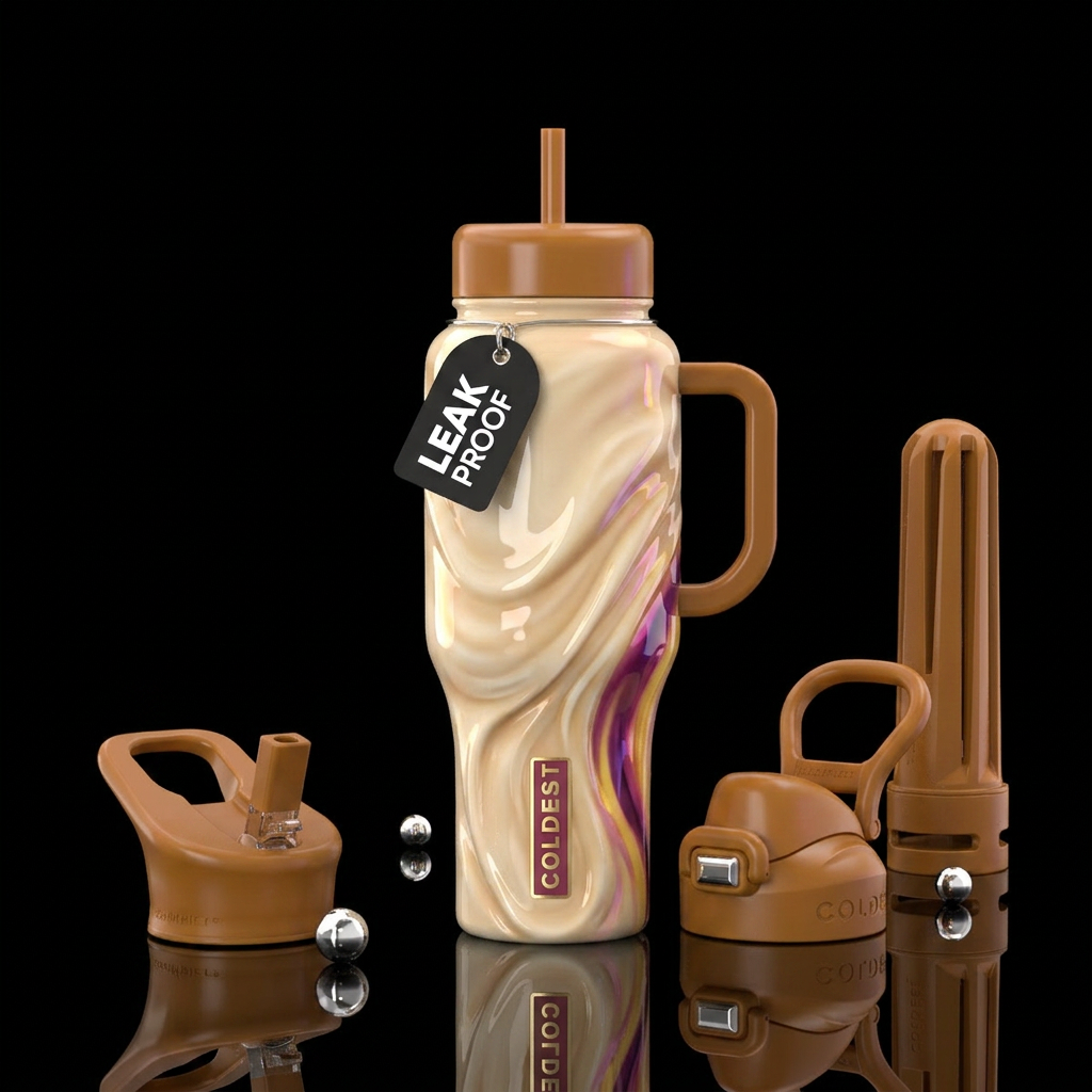 smoothie,trompe-l'œil, glossy, flowing, cream water bottle design