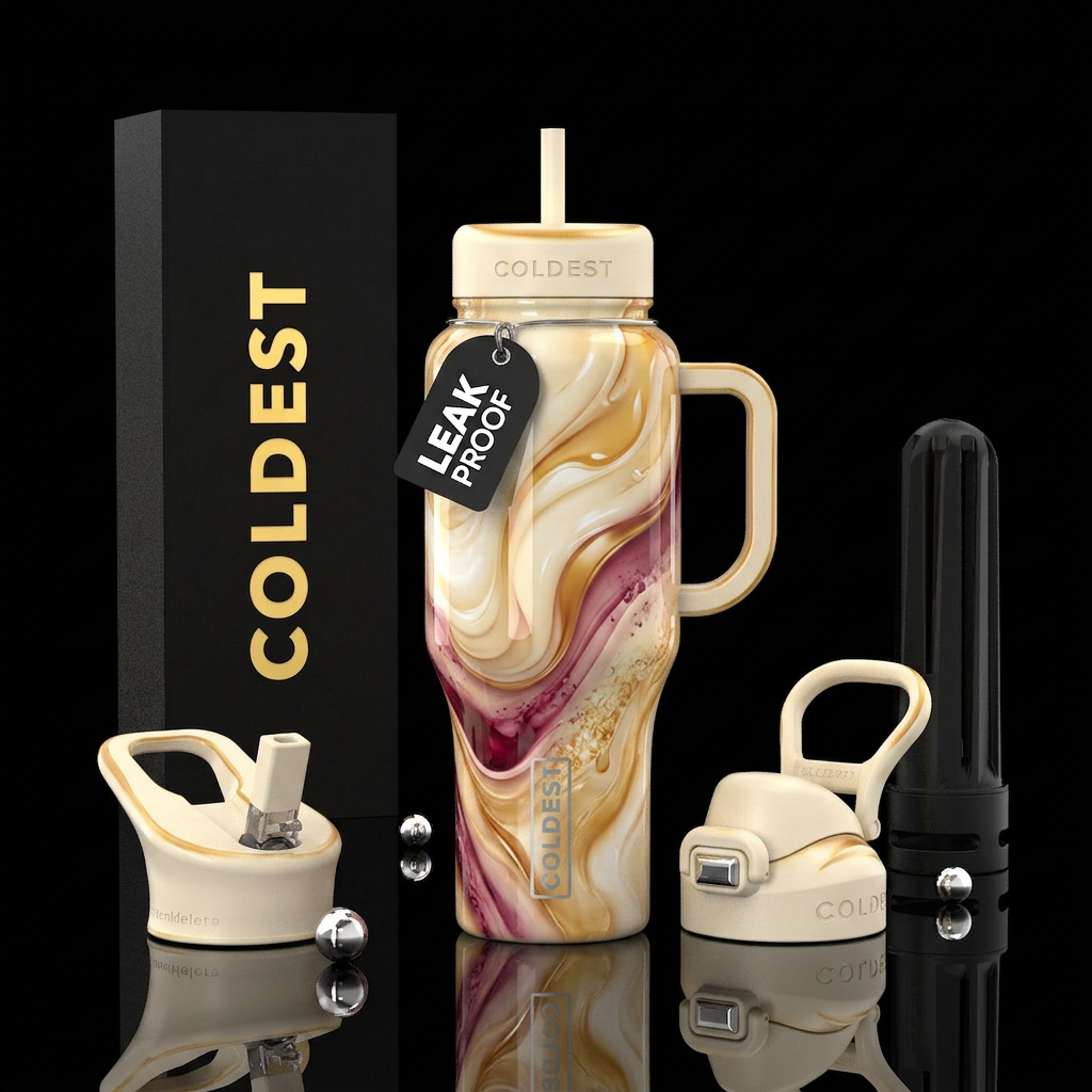 smoothie,trompe-l'œil, glossy, flowing, cream, abs... water bottle design