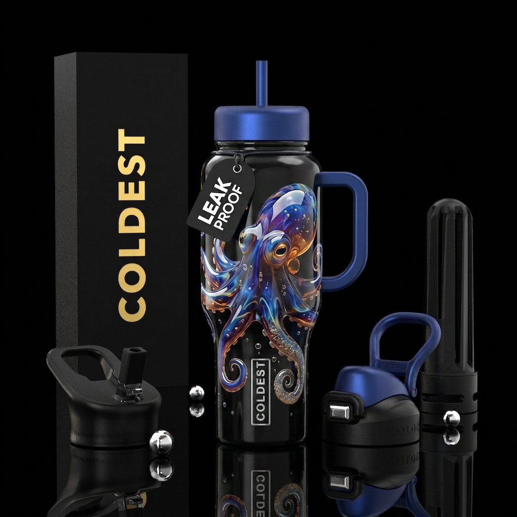 Baby Glass octopus ,glossy,trompe-l'œil water bottle design