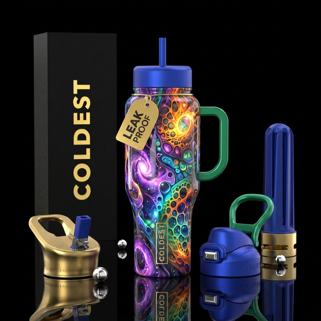 Varigated acosmos,glossy, trompe-l'œil, glowie water bottle design