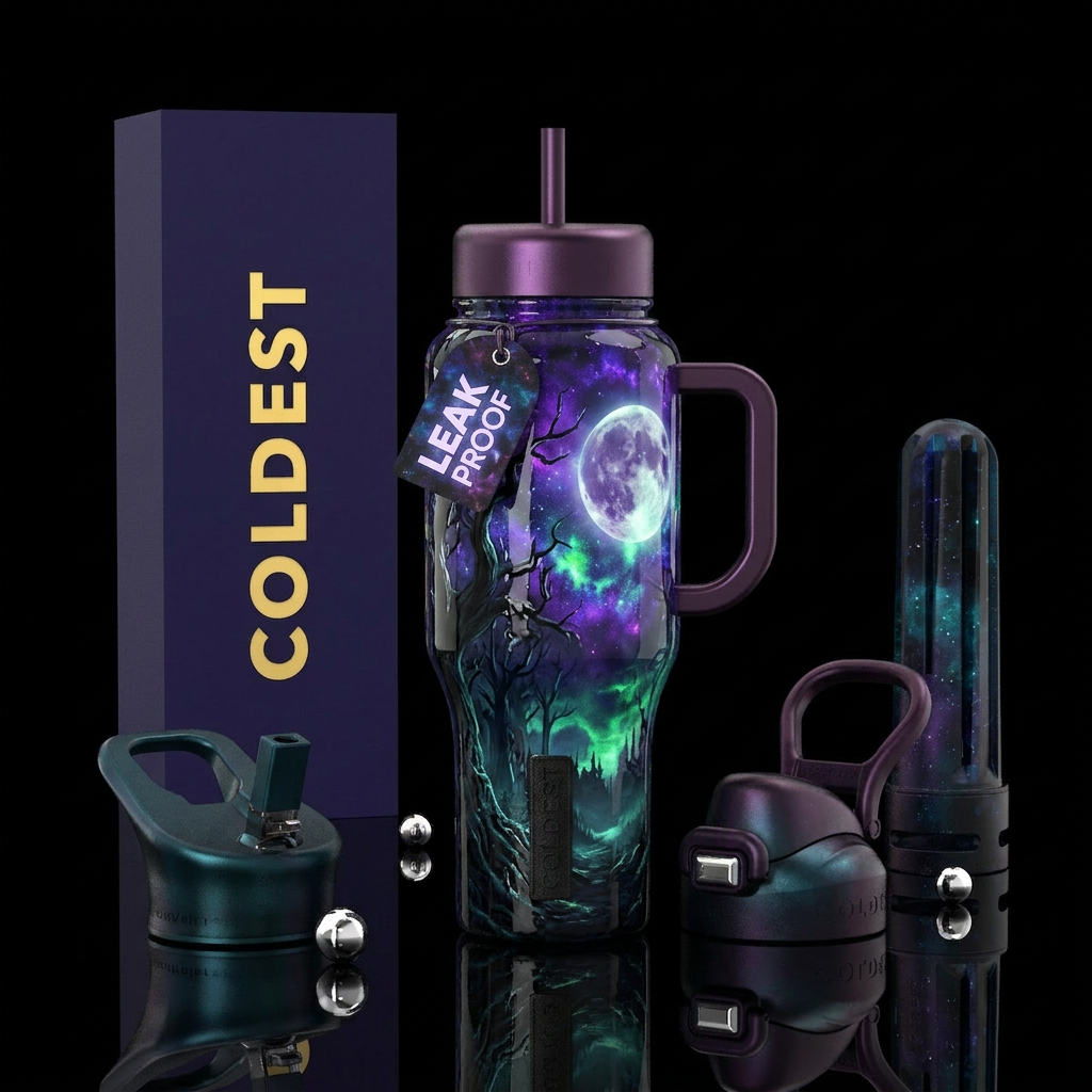 haunting shade,glossy, glowie, trompe-l'œil, allur... water bottle design