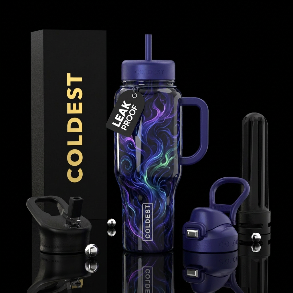 haunting shade,glossy, glowie, trompe-l'œil, allur... water bottle design