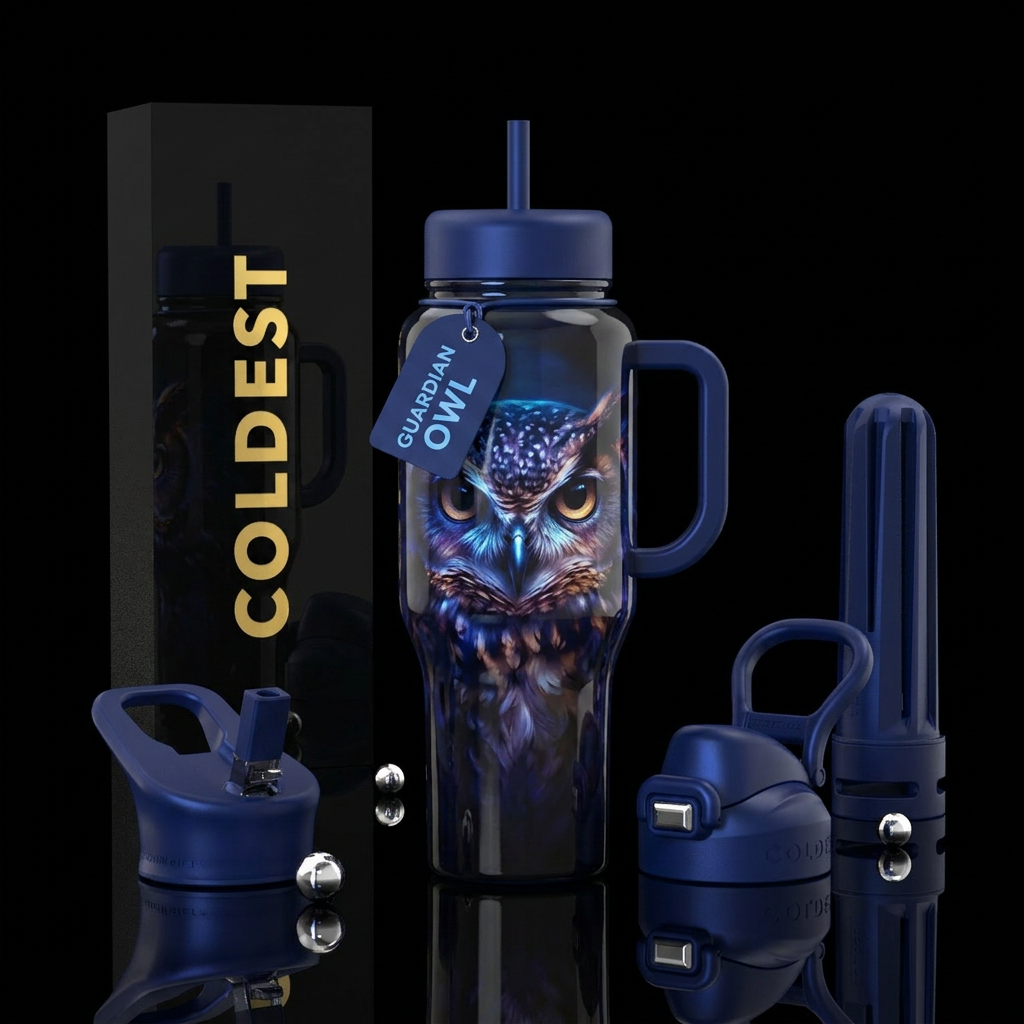 haunting shade,glossy, glowie, trompe-l'œil, allur... water bottle design