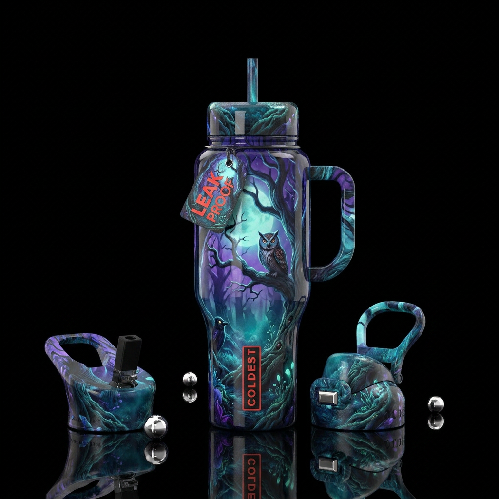 haunting shade,glossy, glowie, trompe-l'œil, allur... water bottle design