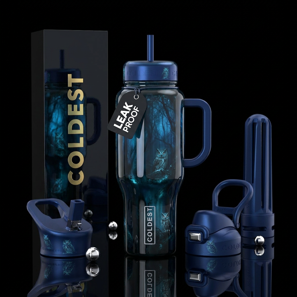 haunting shade,glossy, glowie, trompe-l'œil, allur... water bottle design