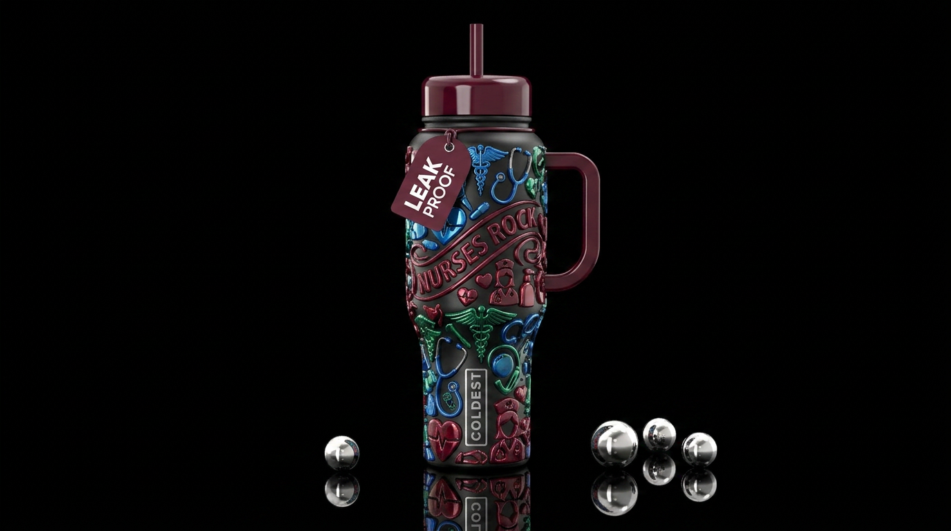 Nurses rock, glossy,trompe-l'œil, alluring water bottle design