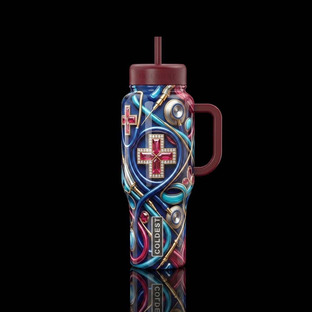 Nurses appreciation, glossy,trompe-l'œil, alluring water bottle design