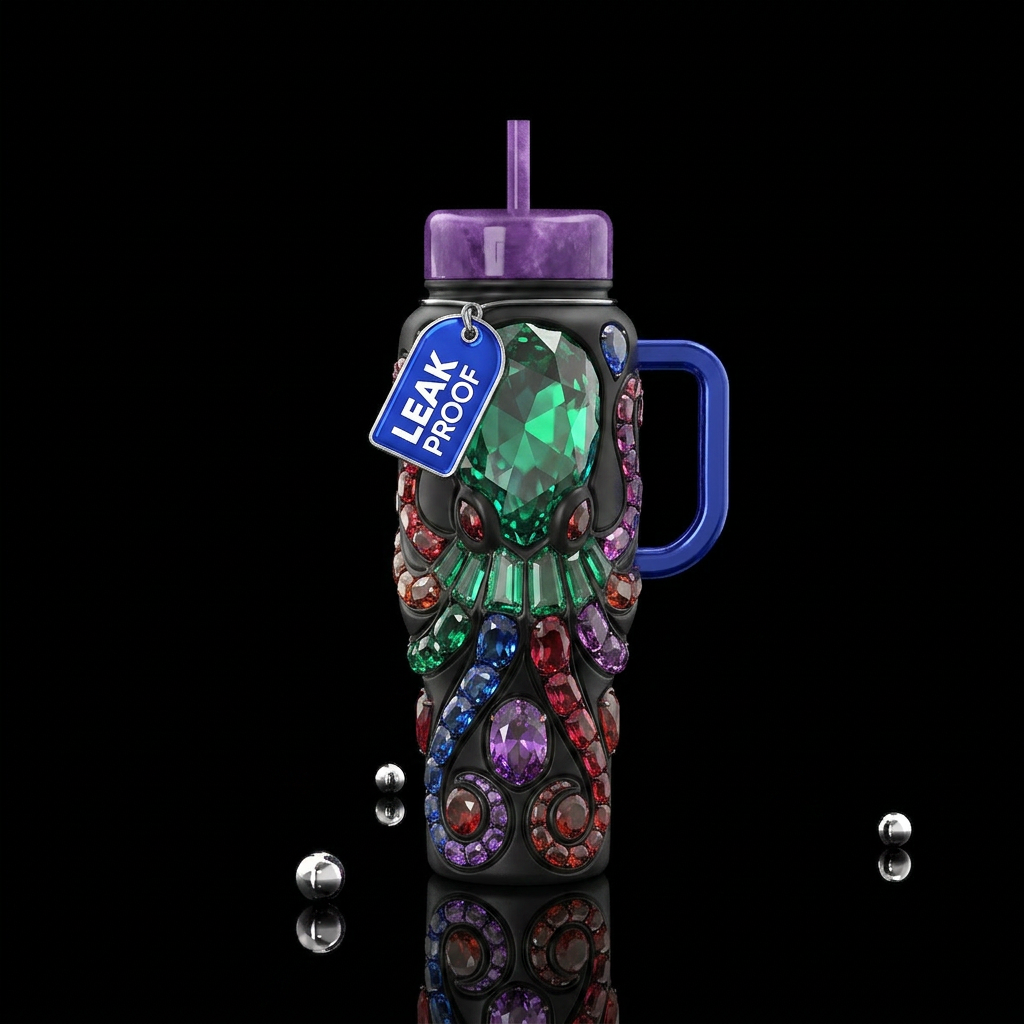 Gemstone octopus,body is one big gem, glossy, trom... water bottle design