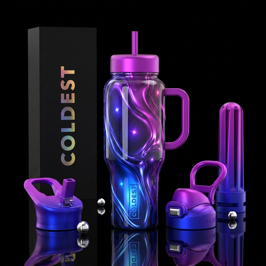 glossy, glowie, trompe-l'œil water bottle design