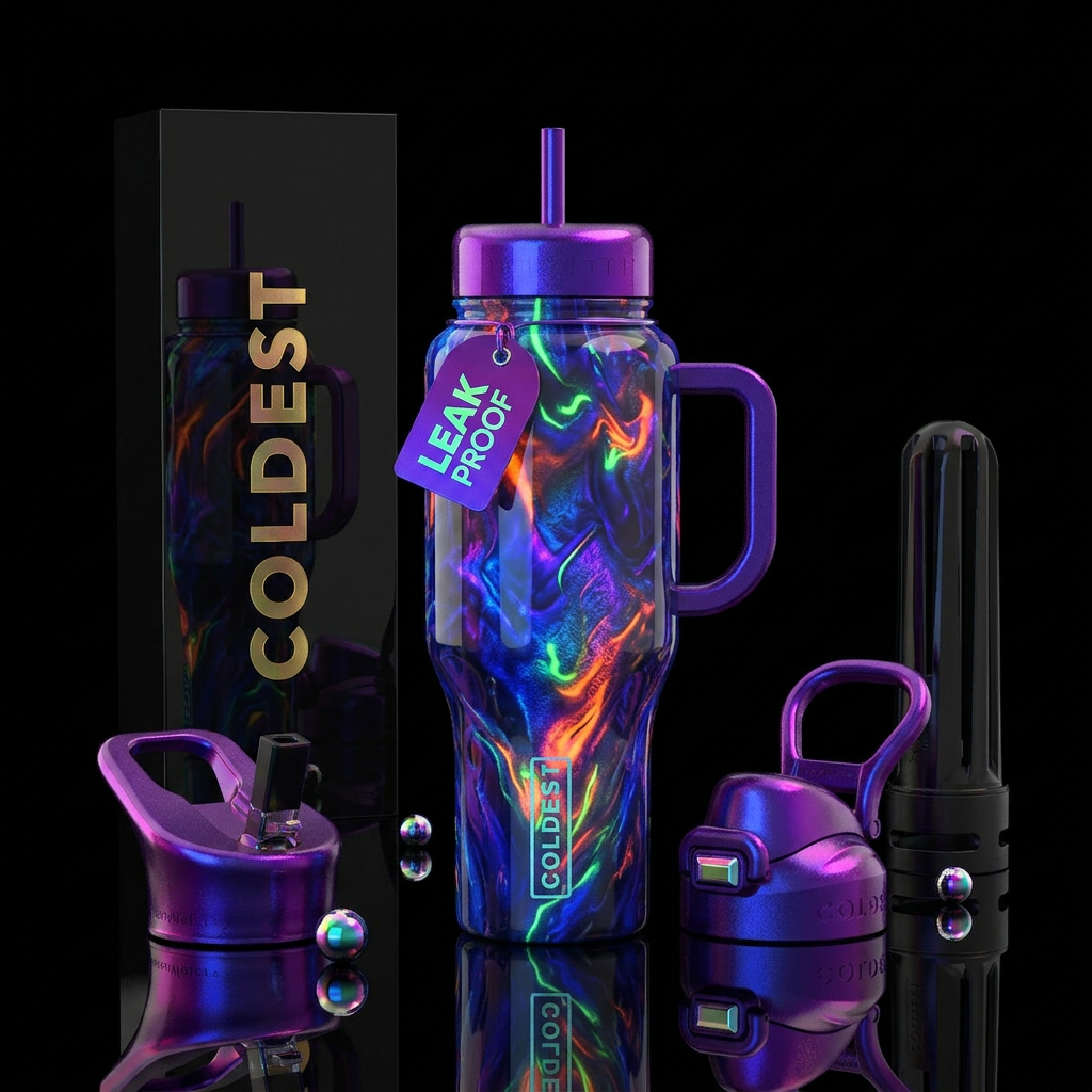 glossy, glowie, trompe-l'œil water bottle design