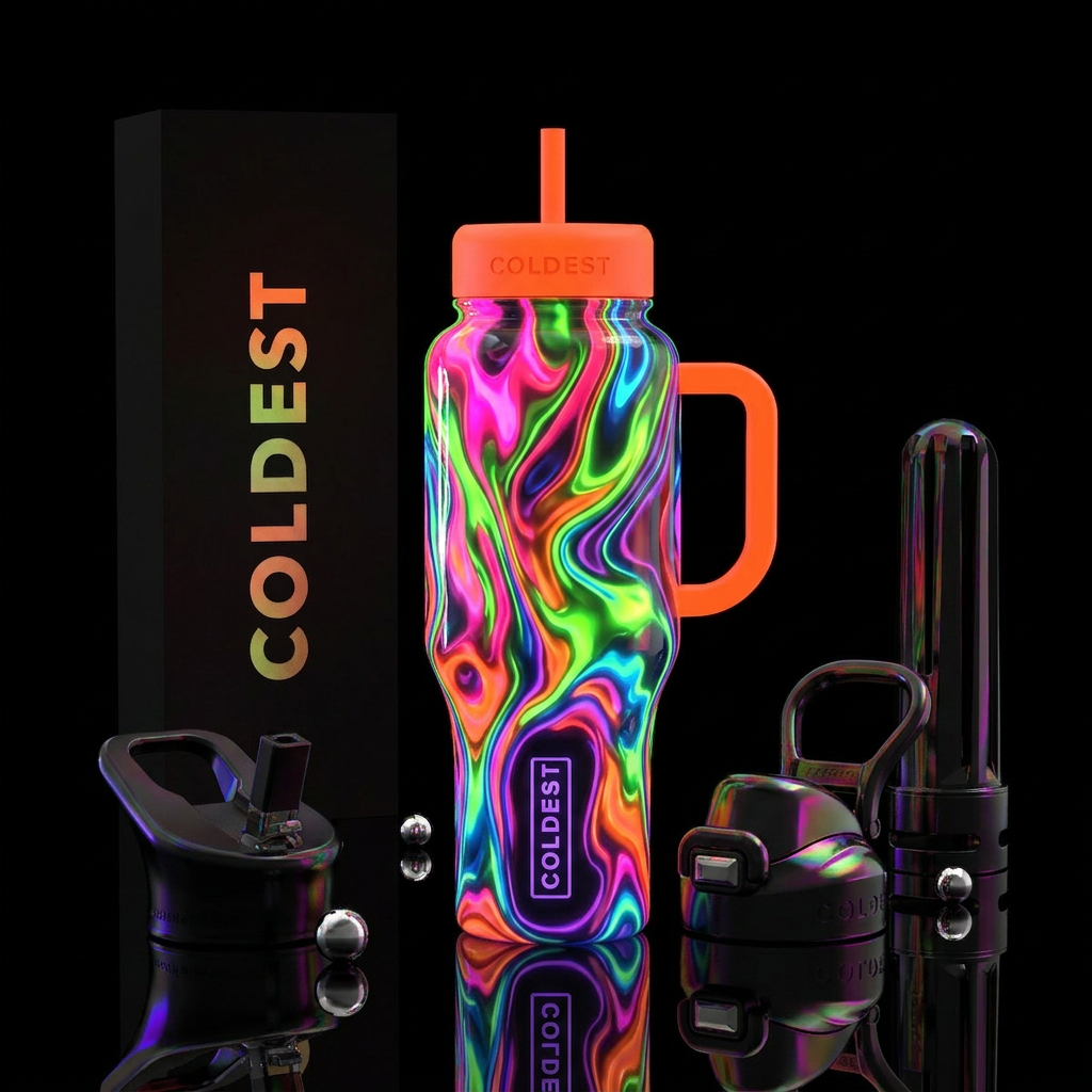glossy, glowie, trompe-l'œil water bottle design
