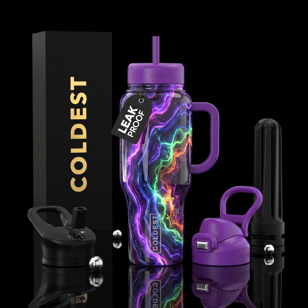 glossy, glowie, trompe-l'œil, ageless water bottle design