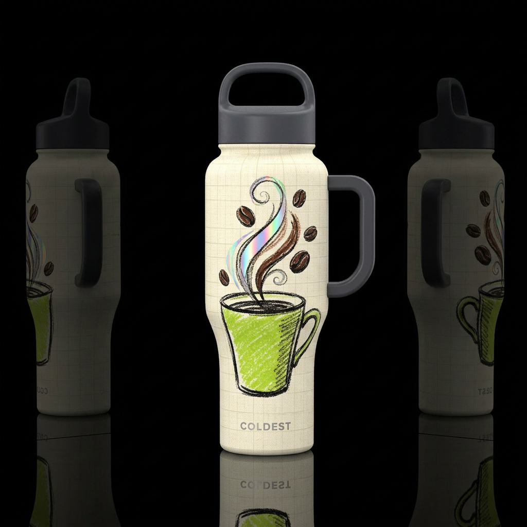 background is a light cream-colored, textured line... water bottle design