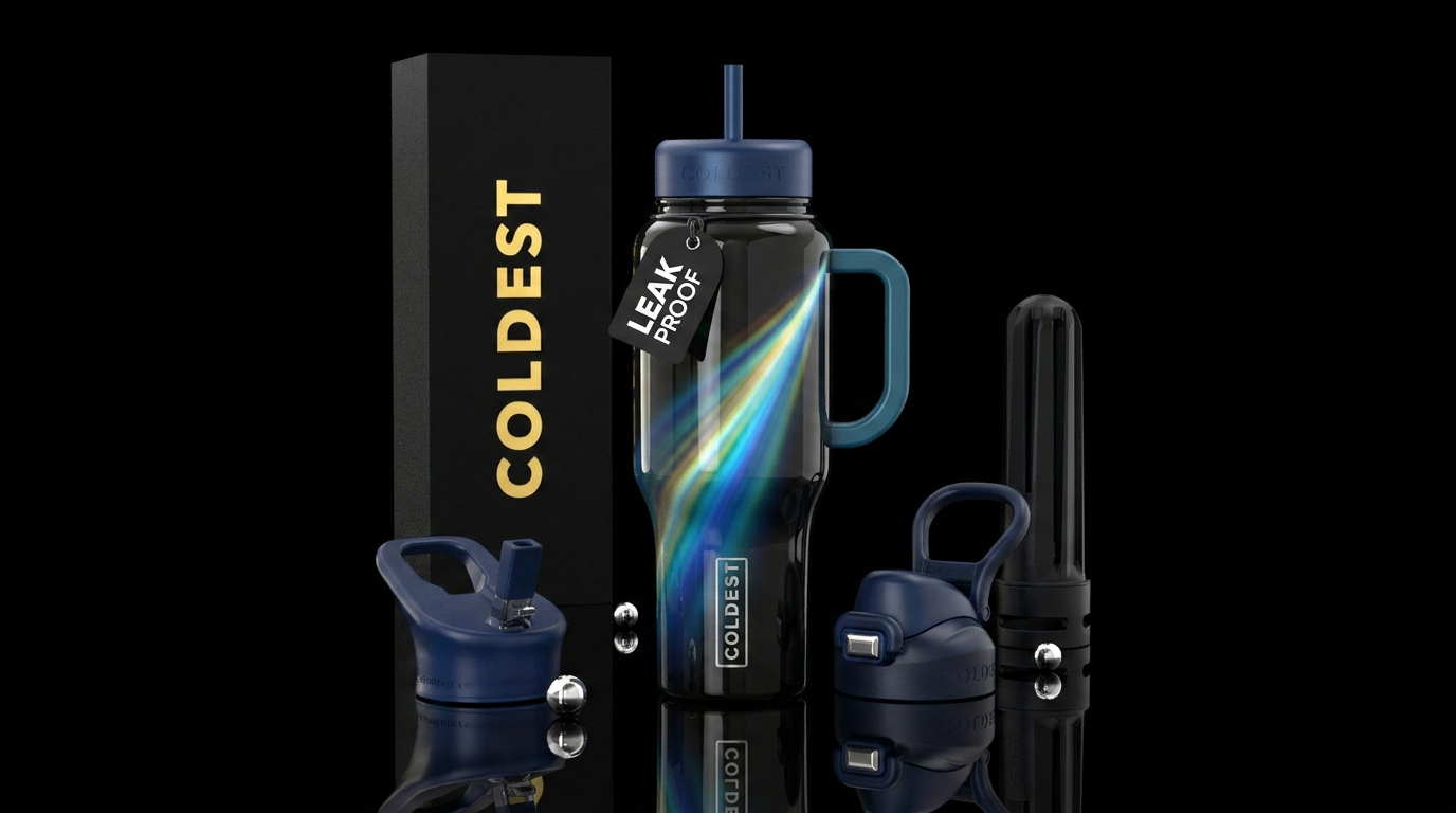 Beauty, striking, glossy, trompe-l'œil, beam water bottle design