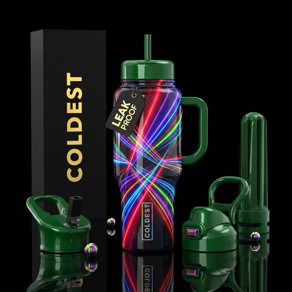Beauty, striking, glossy, trompe-l'œil, beam water bottle design