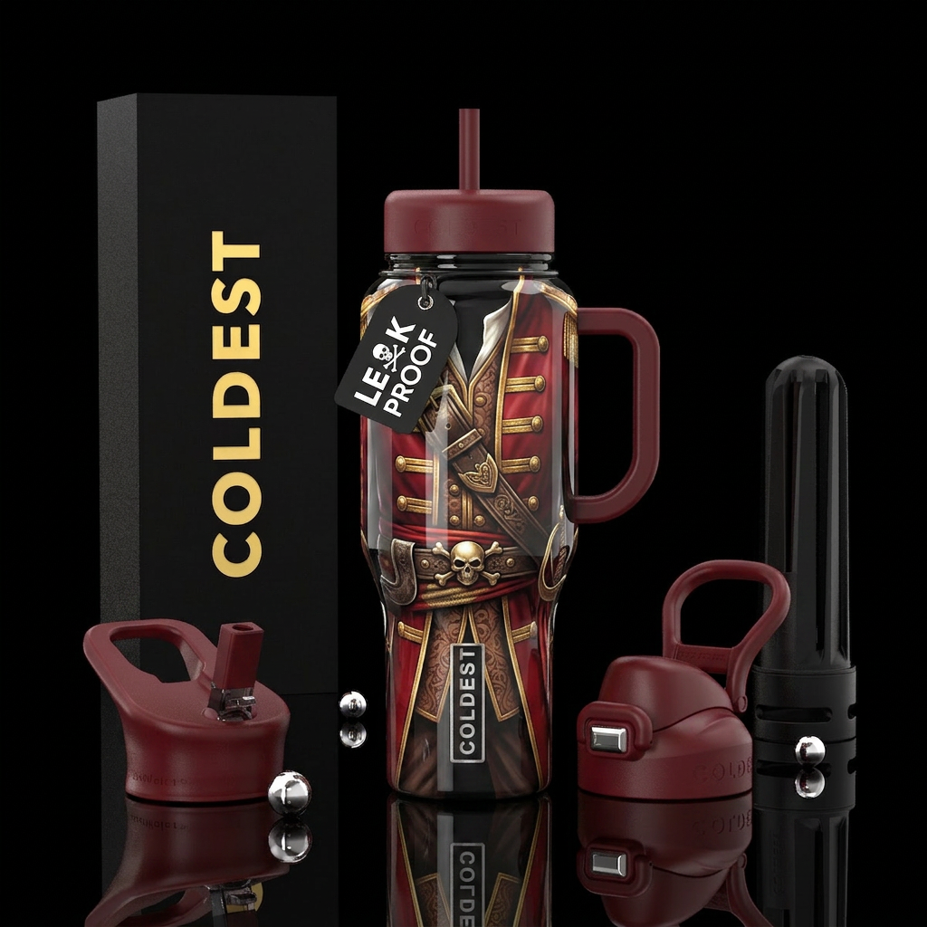 Pirate uniform, glossy, trompe-l'œil, pirate water bottle design