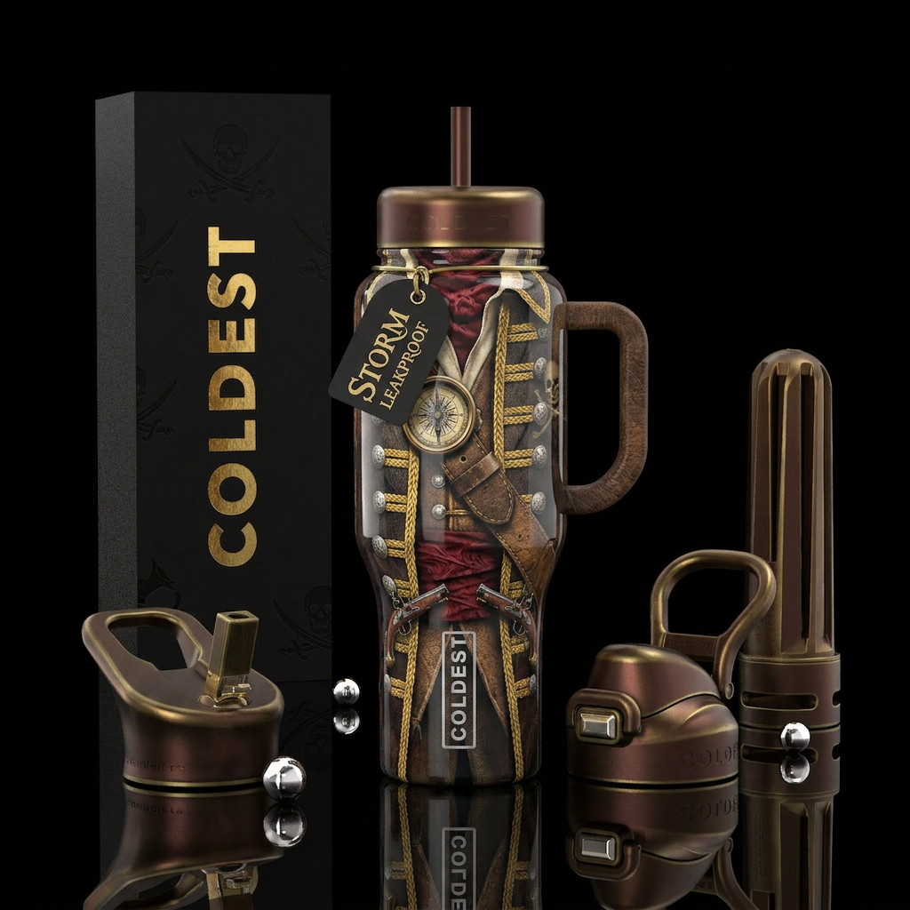 Pirate uniform, glossy, trompe-l'œil, pirate water bottle design