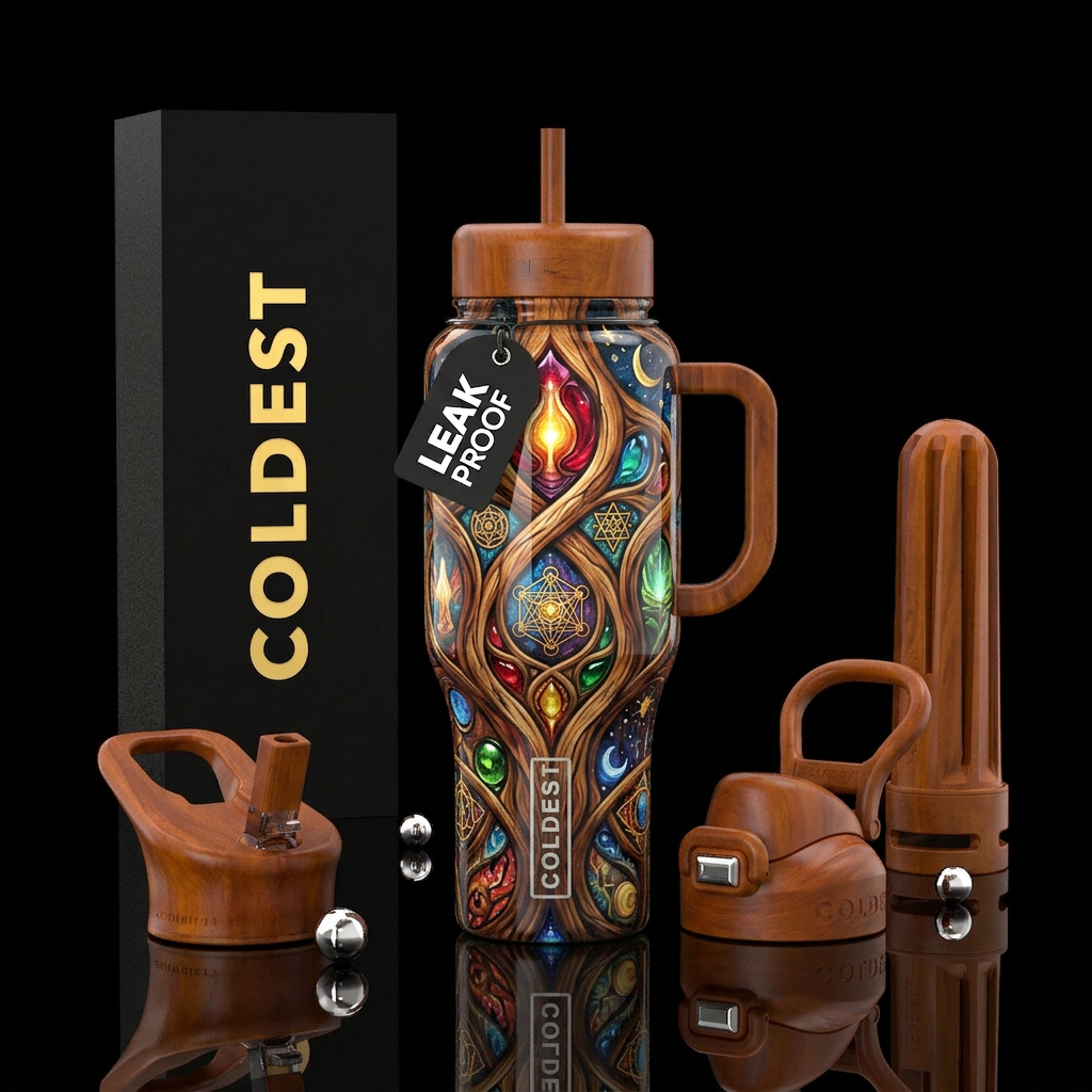 woodworking, light, spiritual, outsider art,glossy... water bottle design