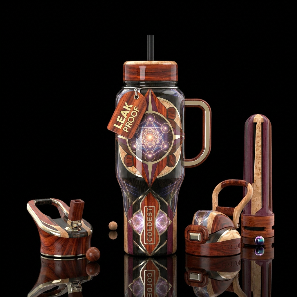 woodworking, light, spiritual, outsider art,glossy... water bottle design