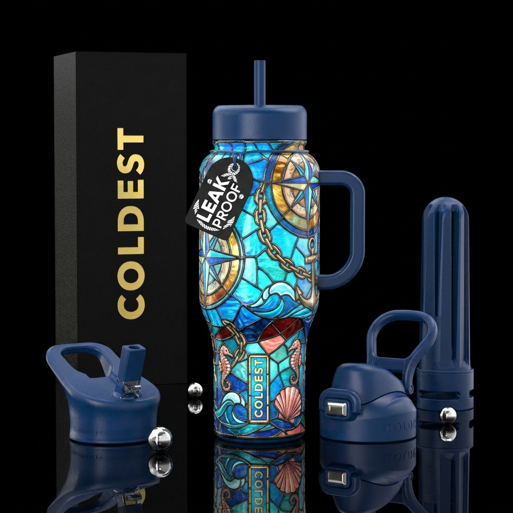 Bright florescent, glossy, glowie, trompe-l'œil, s... water bottle design