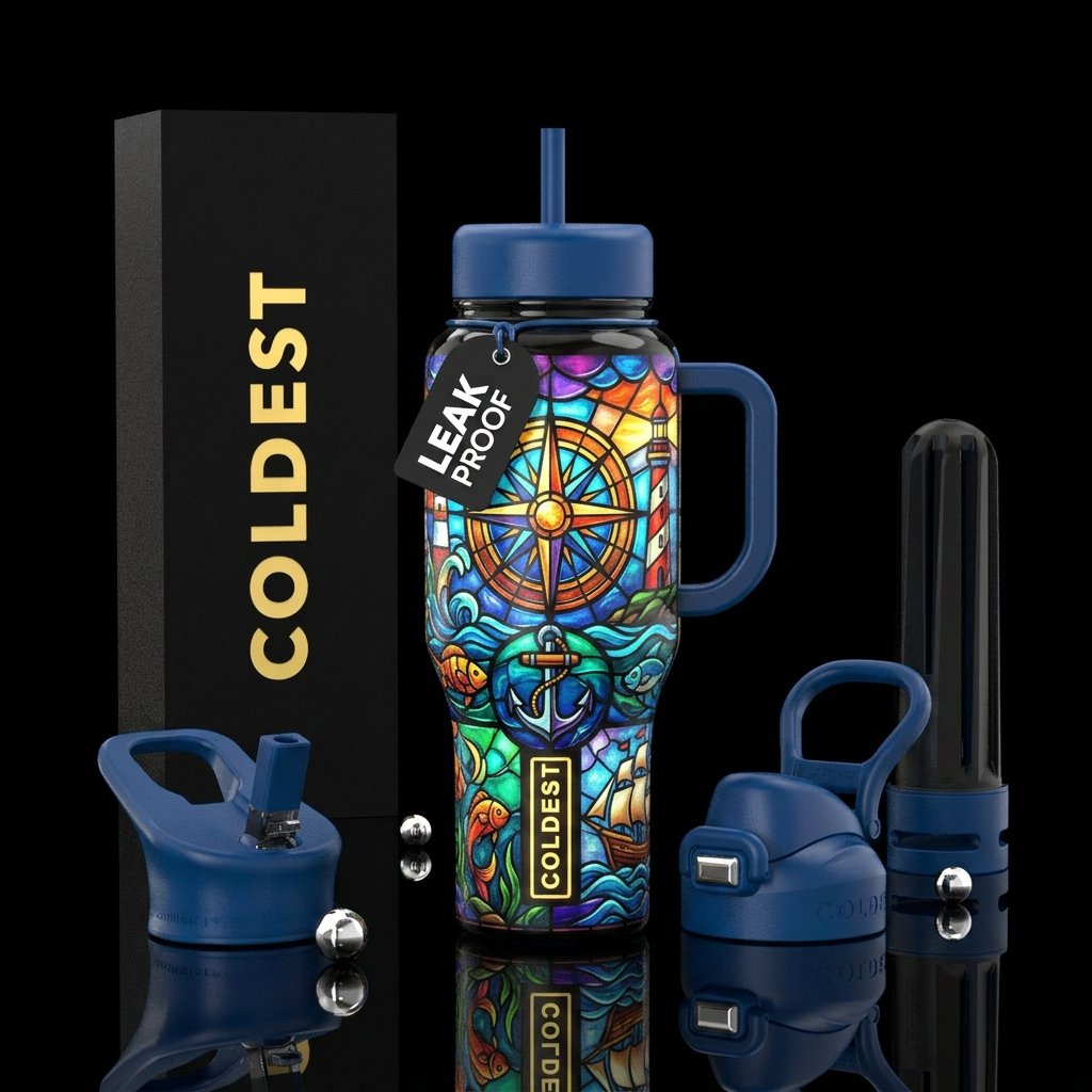 Bright florescent, glossy, glowie, trompe-l'œil, s... water bottle design