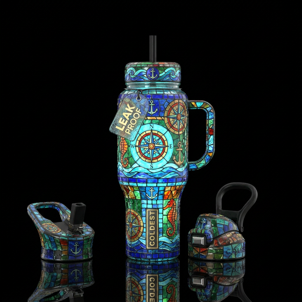 Bright florescent, glossy, glowie, trompe-l'œil, T... water bottle design