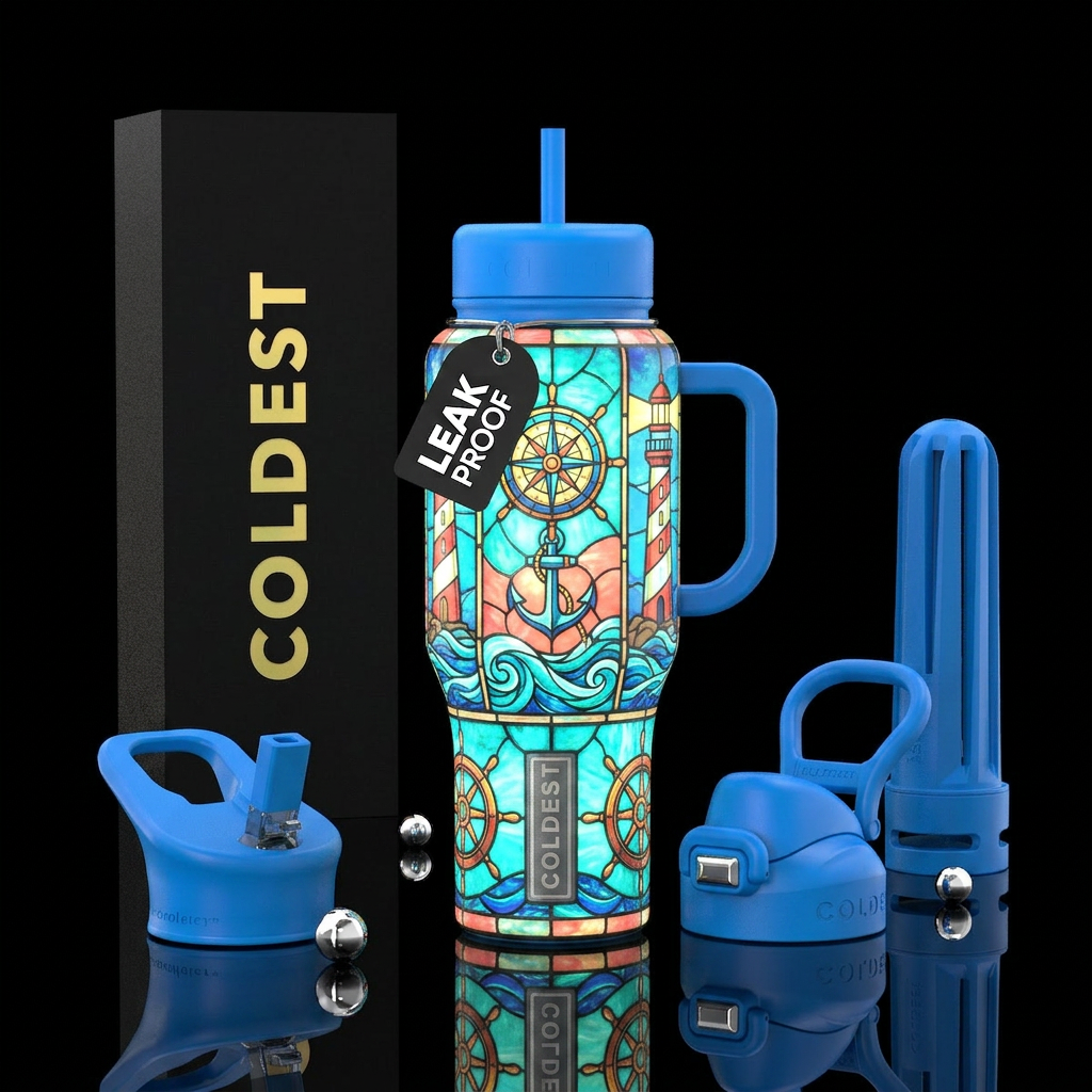 Bright florescent, glossy, glowie, trompe-l'œil, T... water bottle design