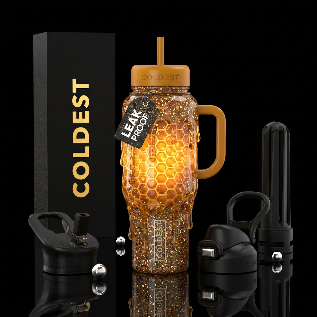 Honey dripping,glittery, glossy,glowie, trompe-l'œ... water bottle design