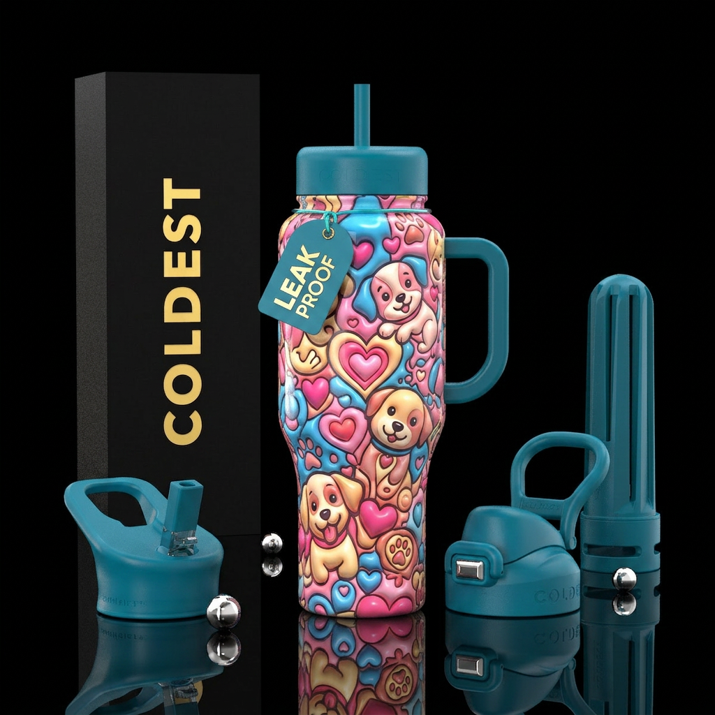 Cutepuppy love ,glossy, glowie, trompe-l'œil water bottle design