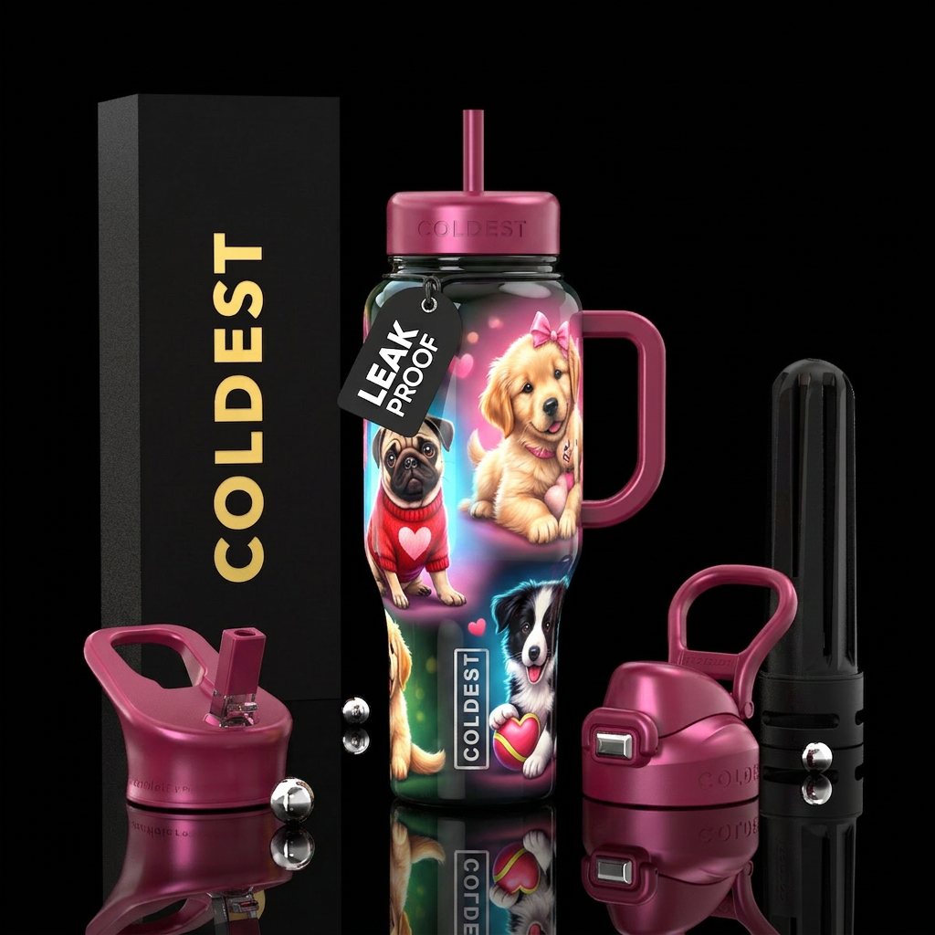 Cutepuppy love ,glossy, glowie, trompe-l'œil water bottle design
