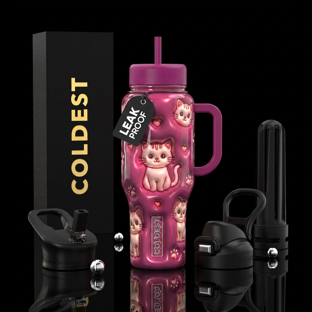 Cute kitten love ,glossy, glowie, trompe-l'œil water bottle design