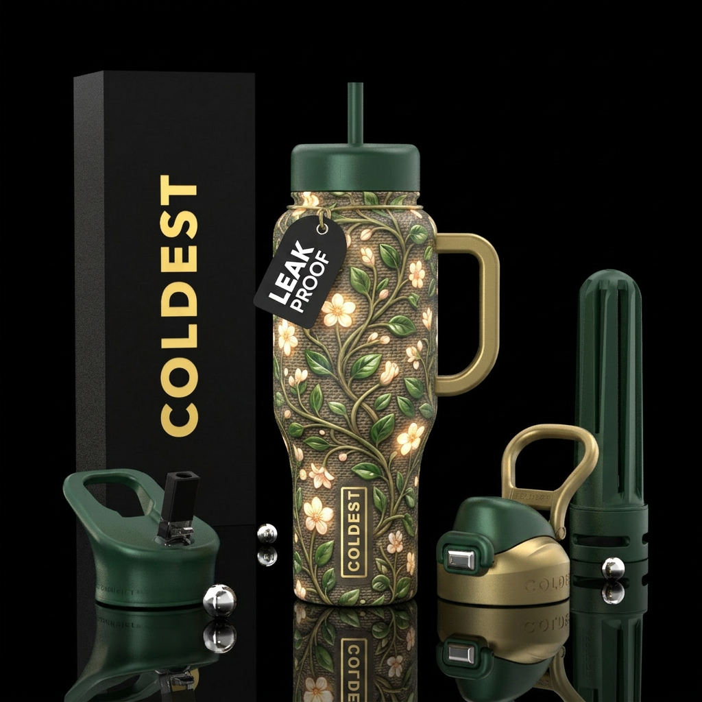 Cute vines, flowering, glossy, glowie, trompe-l'œi... water bottle design