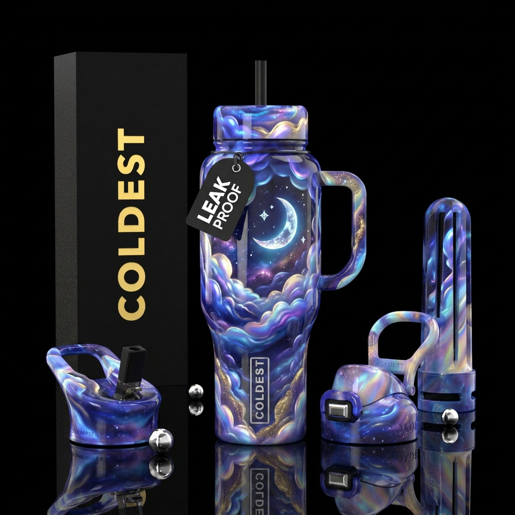 Beautiful bioluminescent waves and clouds that are... water bottle design