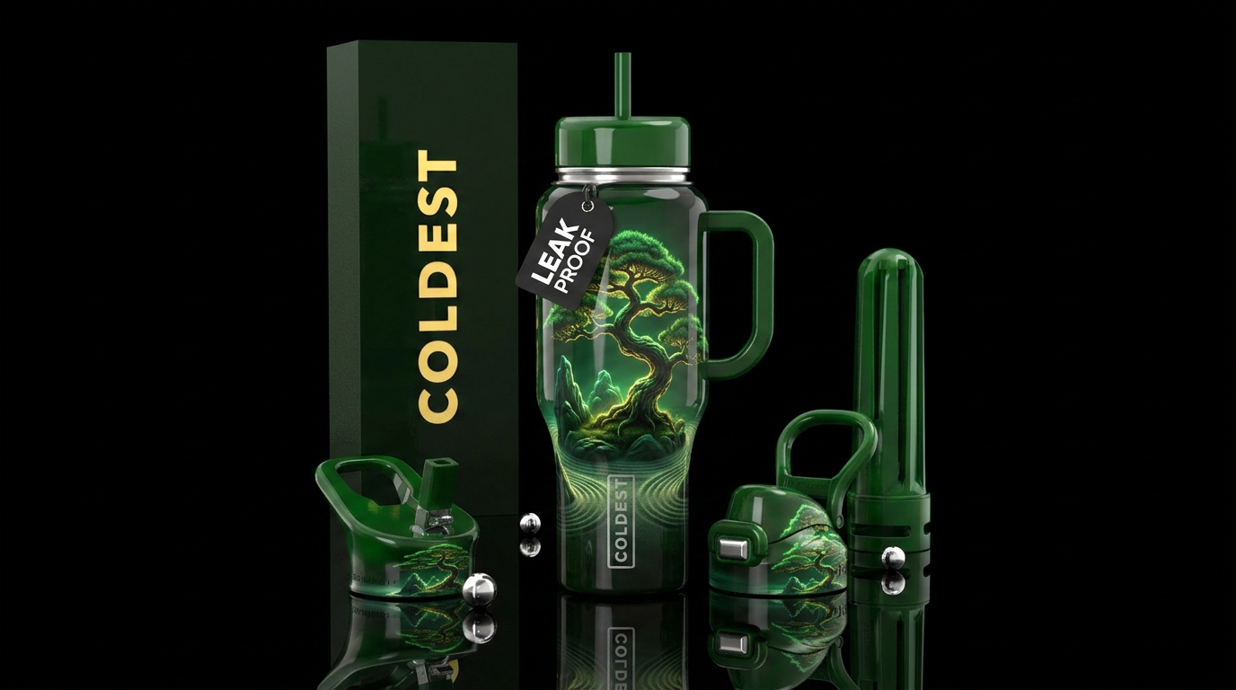 Bonsai trees, zen, glossy, trompe-l'œil, glowie water bottle design