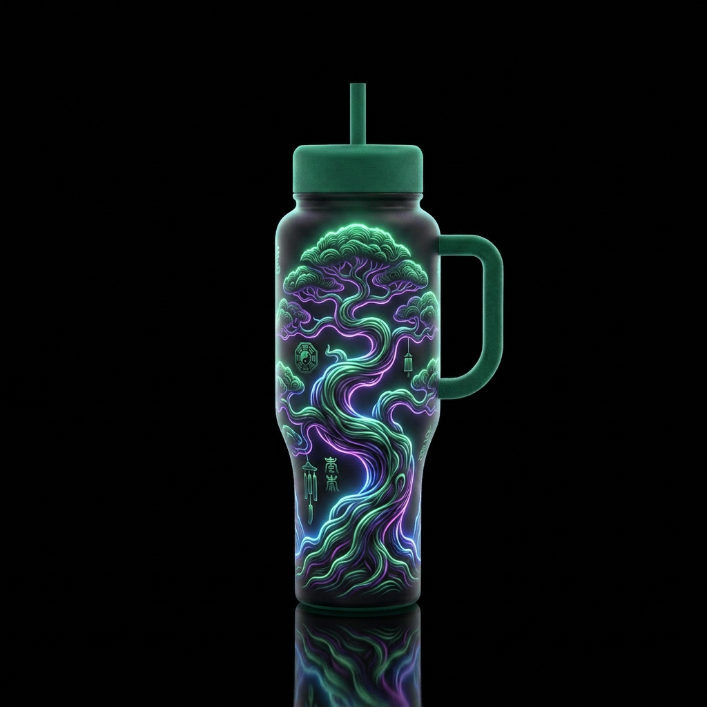 Bonsai trees, feng sway, glossy, trompe-l'œil, glo... water bottle design