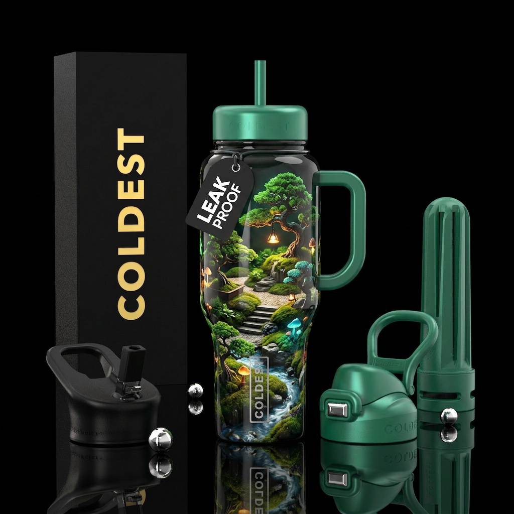 Bonsai trees, feng sway, glossy, trompe-l'œil, glo... water bottle design