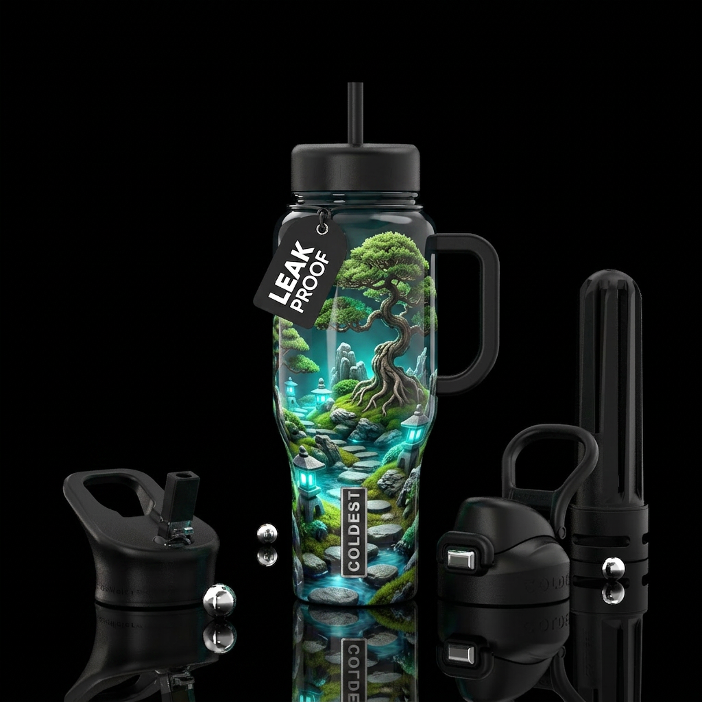 Bonsai trees, feng sway, glossy, trompe-l'œil, glo... water bottle design
