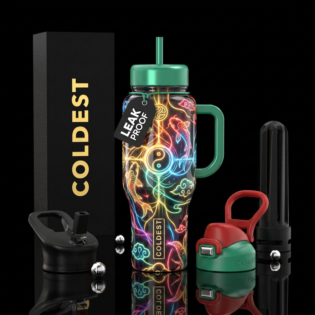 , fung sway, glossy, trompe-l'œil, glowie water bottle design