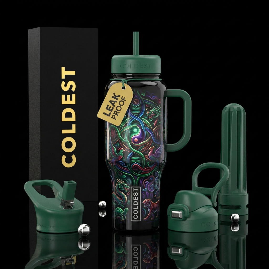feng shui, glossy, trompe-l'œil, glowie water bottle design