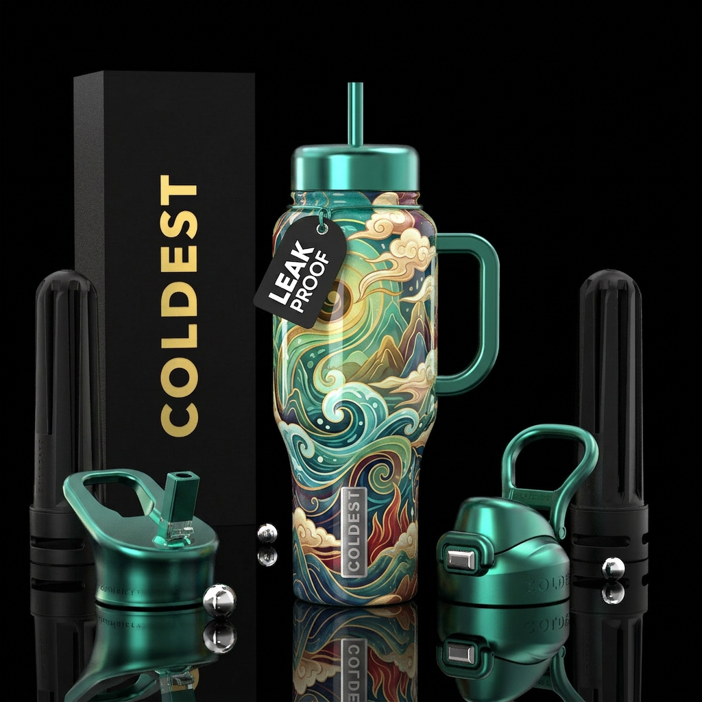 feng shui, glossy, trompe-l'œil, glowie water bottle design