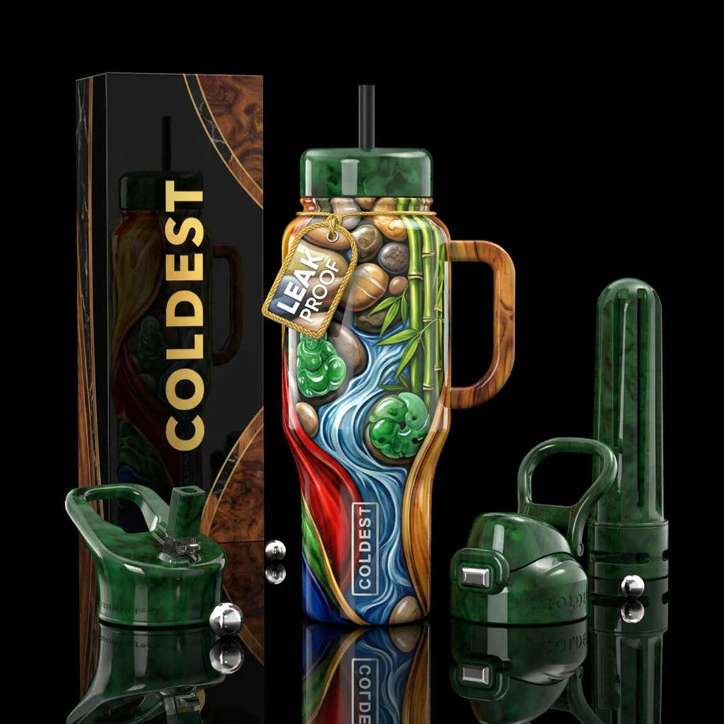 feng shui,glossy, trompe-l'œil, water bottle design
