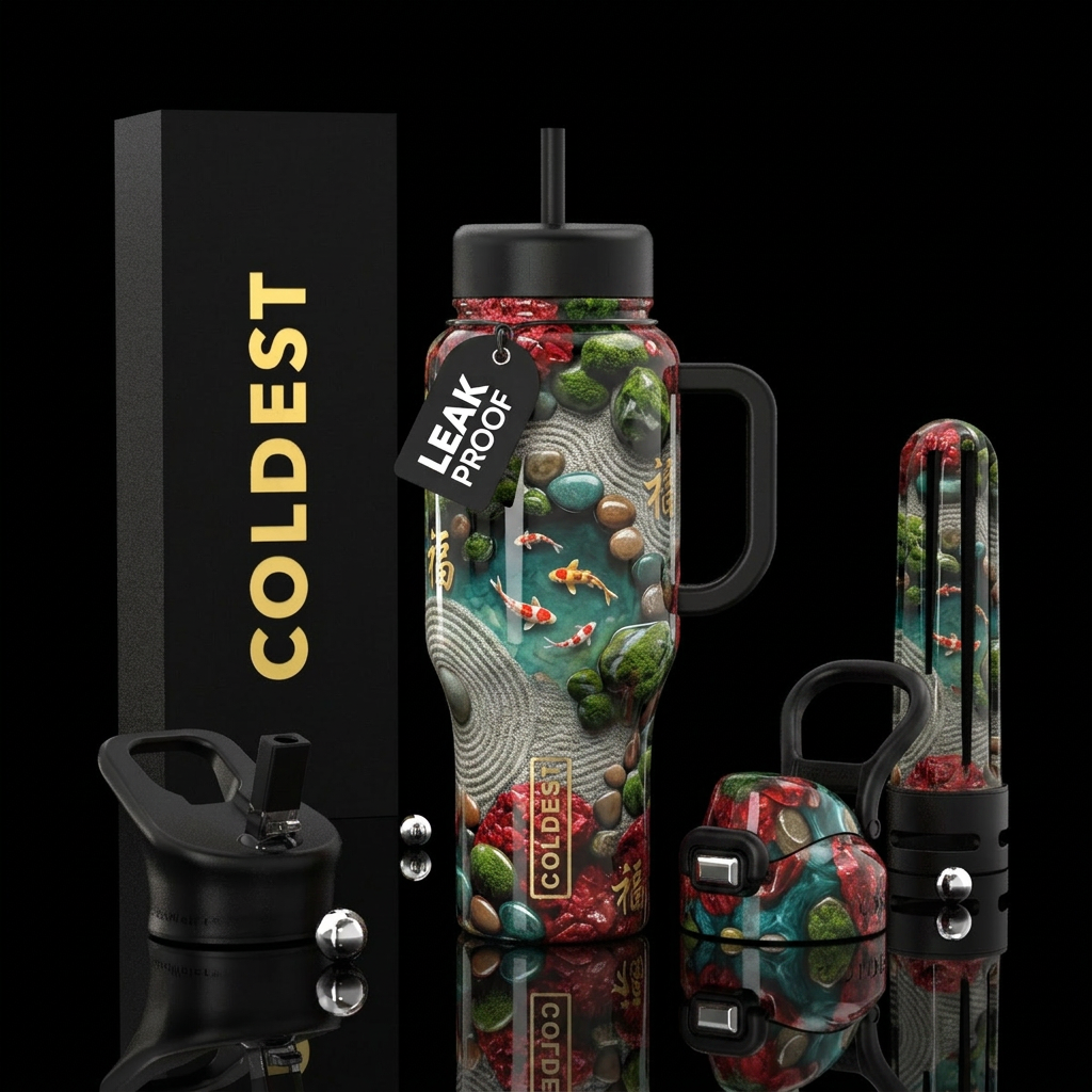 Zen,lucky, glossy, trompe-l'œil, water bottle design