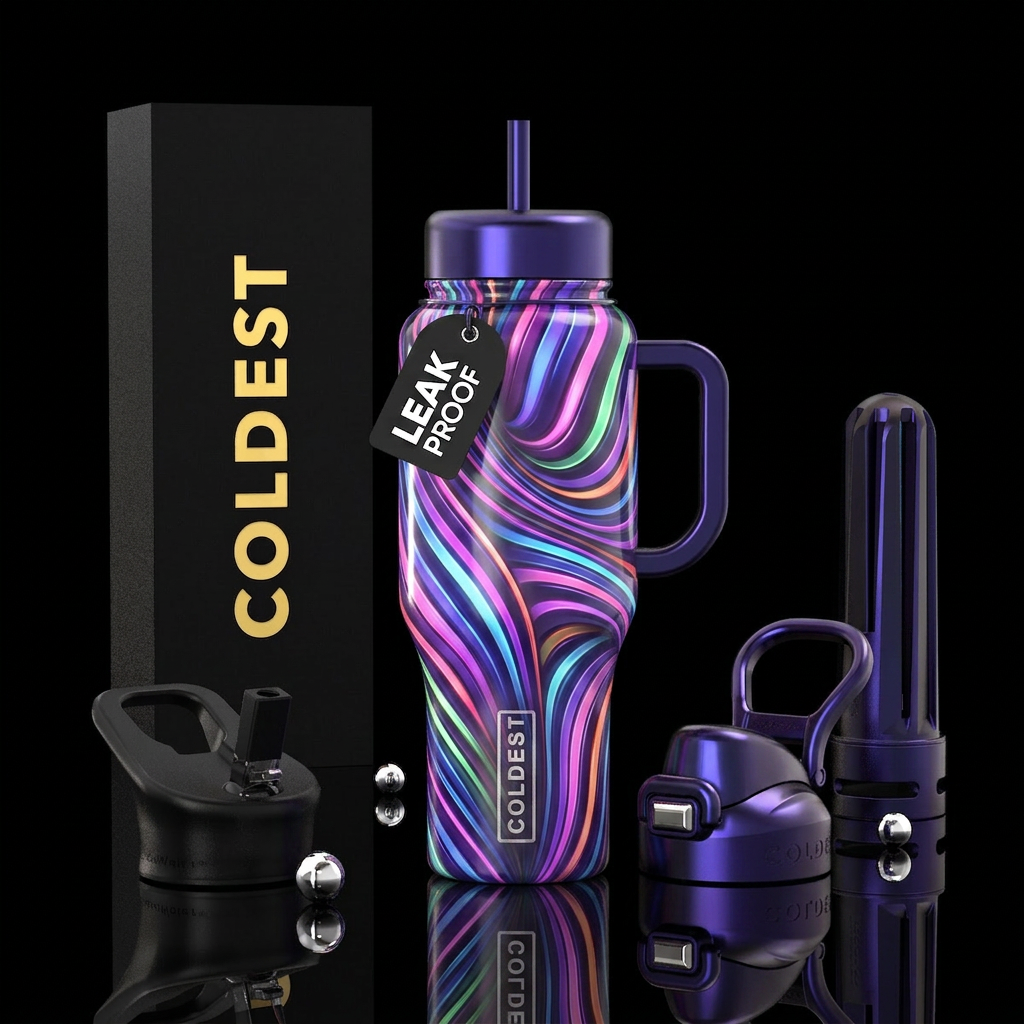 Flamboyant beautiful stripes, glossy, glowie, trom... water bottle design