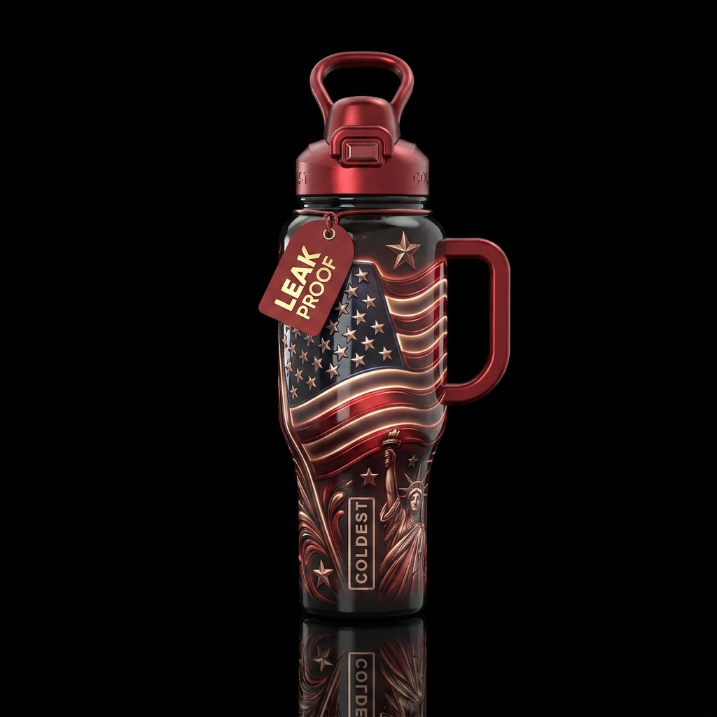 Flamboyant patriotic, glossy, glowie, trompe-l'œil... water bottle design