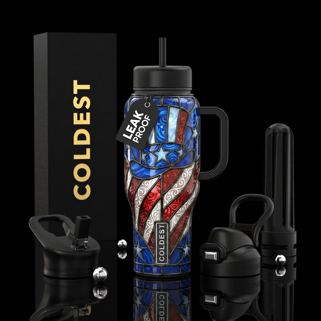 Flamboyant patriotic, glossy, , trompe-l'œil, Tiff... water bottle design