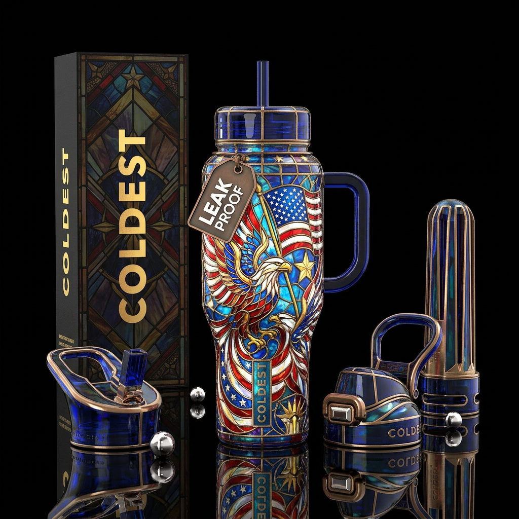 Flamboyant patriotic, glossy, , trompe-l'œil, Tiff... water bottle design