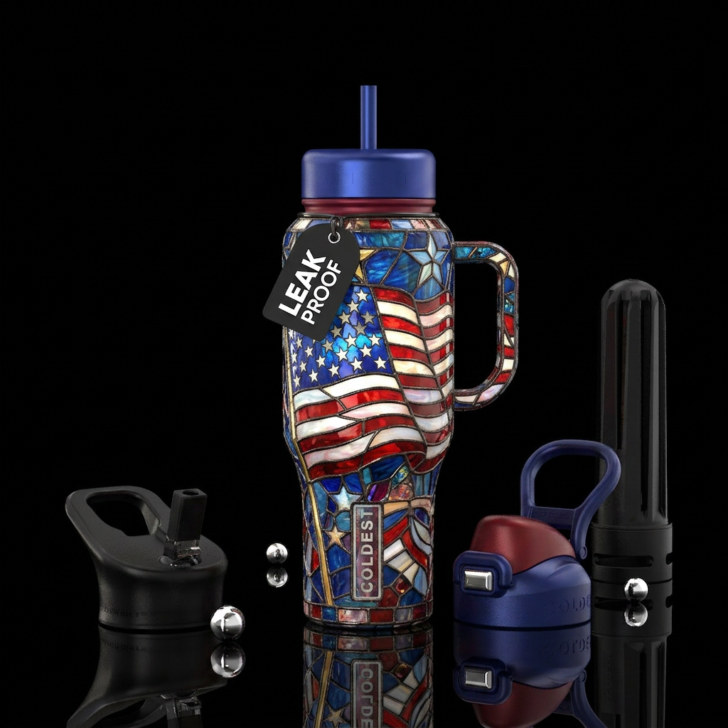 Flamboyant patriotic, glossy, , trompe-l'œil, Tiff... water bottle design