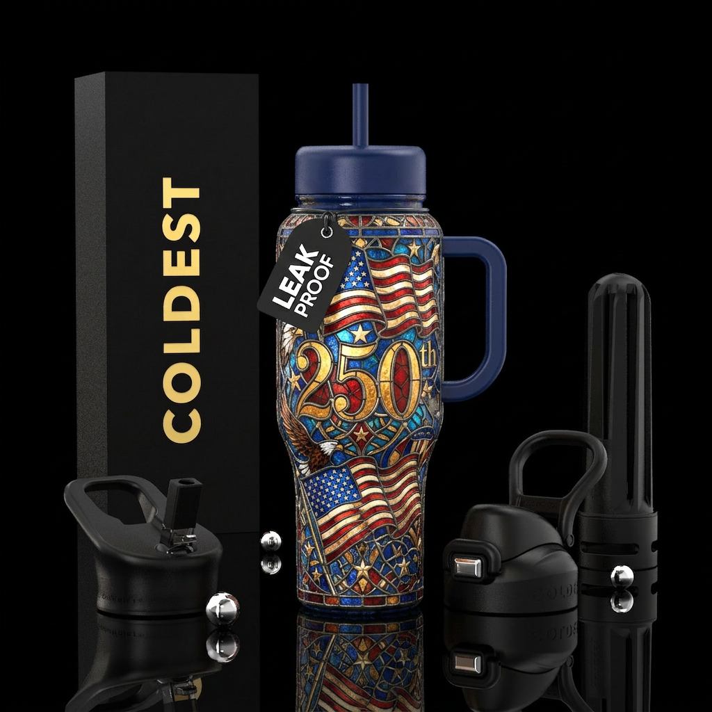 Flamboyant patriotic, glossy, , trompe-l'œil, Tiff... water bottle design