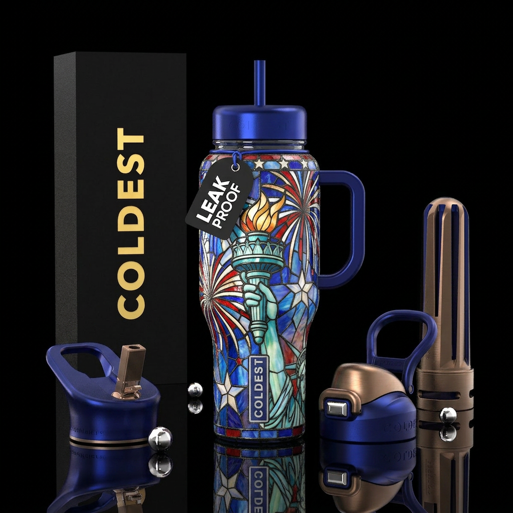 Flamboyant patriotic, glossy, , trompe-l'œil, Tiff... water bottle design