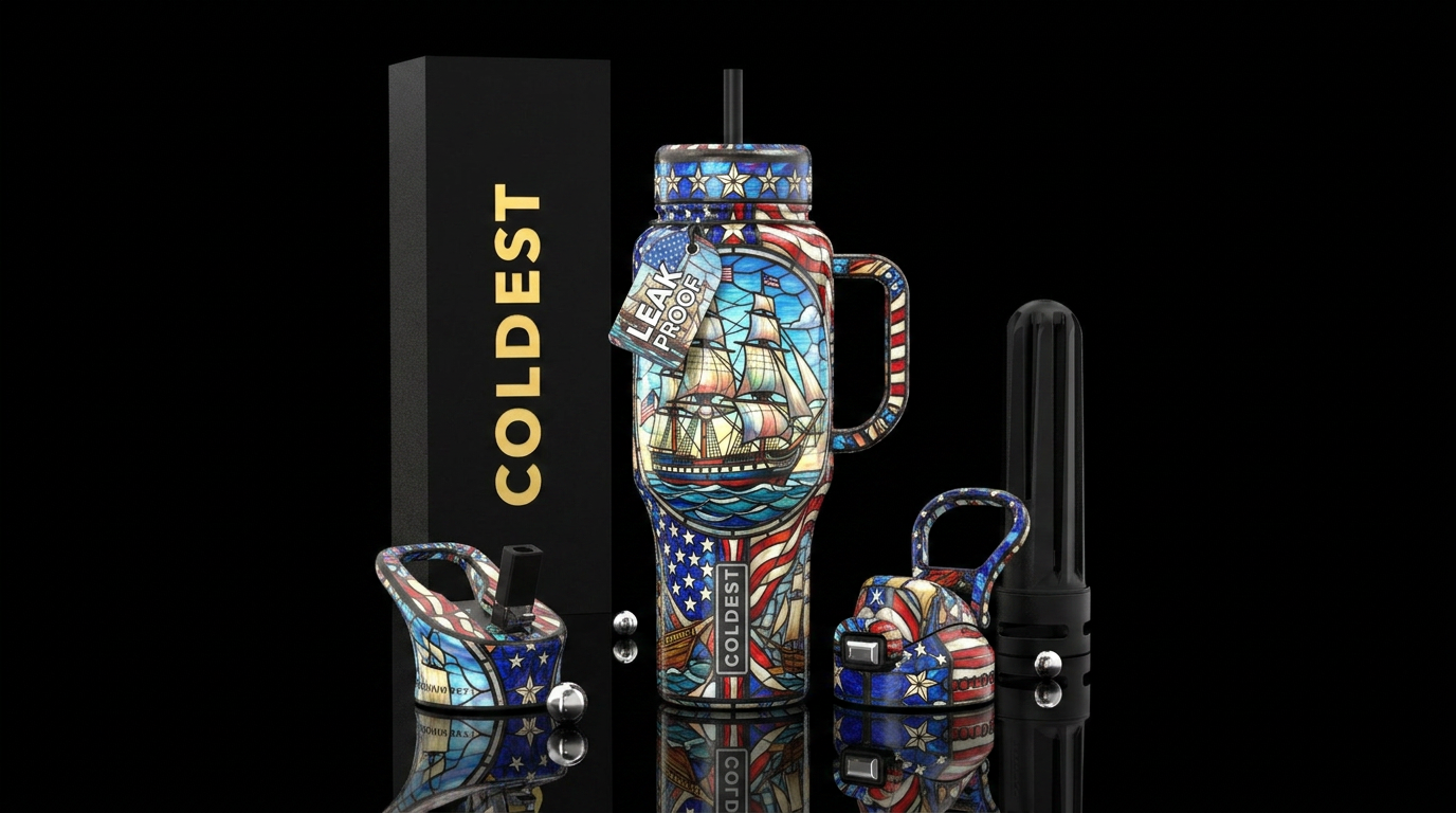 Flamboyant patriotic, glossy, , trompe-l'œil, Tiff... water bottle design
